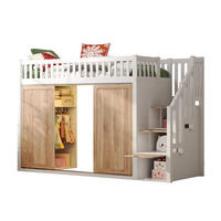 HOCHBETT 90/200 cm Weiß/Eiche mit Kleiderschrank und Treppe ohne Matratze - Weiß, Holz (90/200cm) - MIVRAY