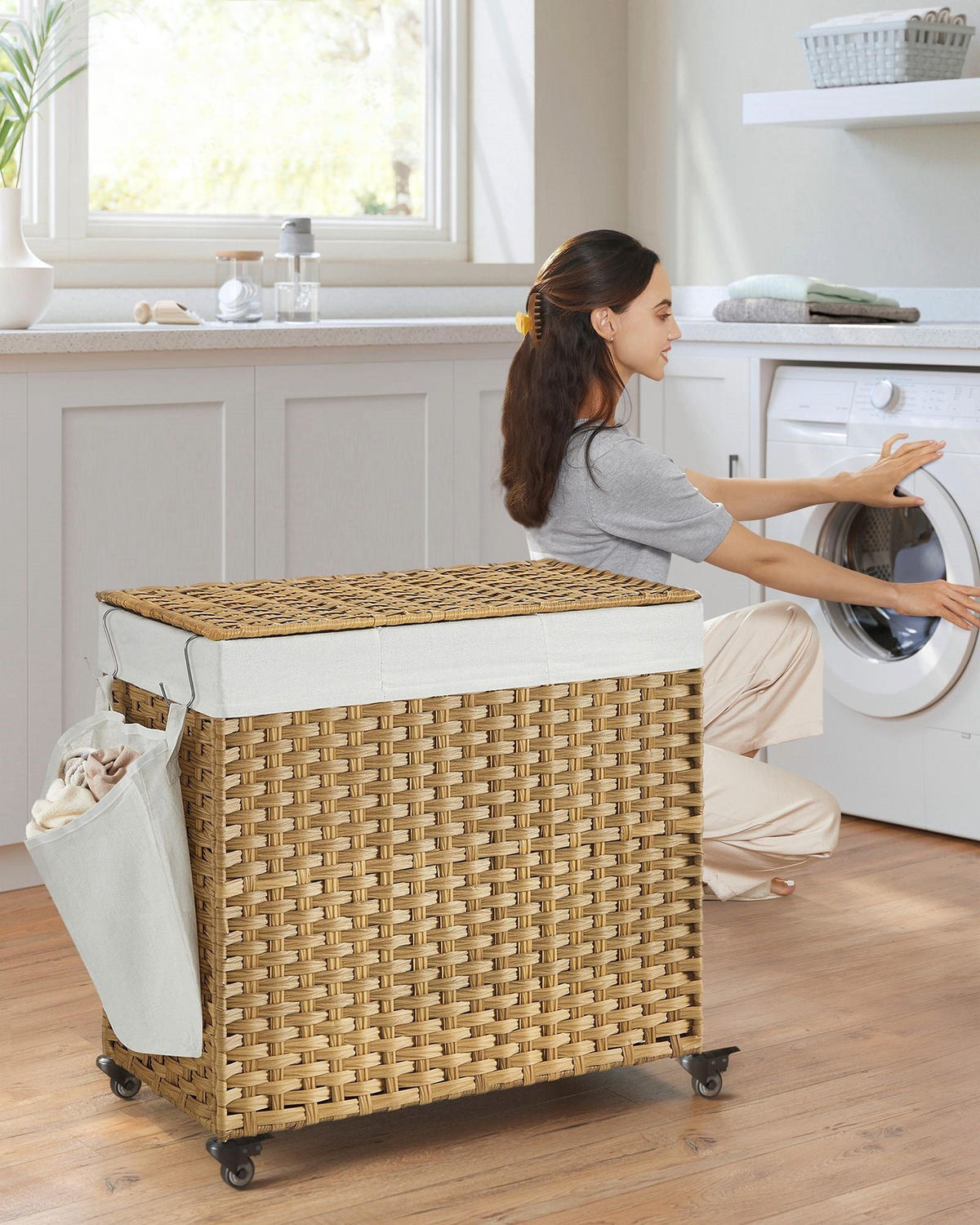 WÄSCHEKORB NAIROBI - Eukalyptusholzfarben, Kunststoff (36/66/70cm) - Hansiro