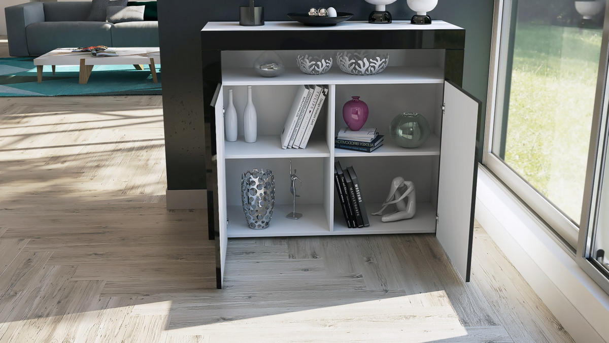 SIDEBOARD Valencia Fronten in Weiß Hochglanz Calypso mit 3D Struktur - Perlmutt, Holzwerkstoff (155/46/40cm) - Vladon