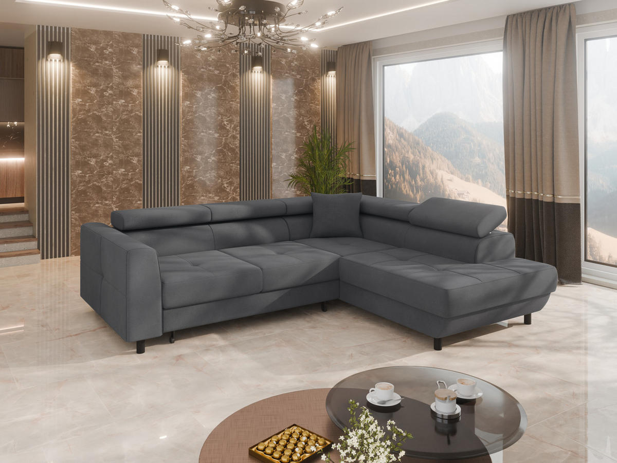 ECKSCHLAFSOFA Vena III mit Schlaffunktion und Bettkasten, Rechts montierbar, Grau - Grau, Holz (254/199cm) - Homesy