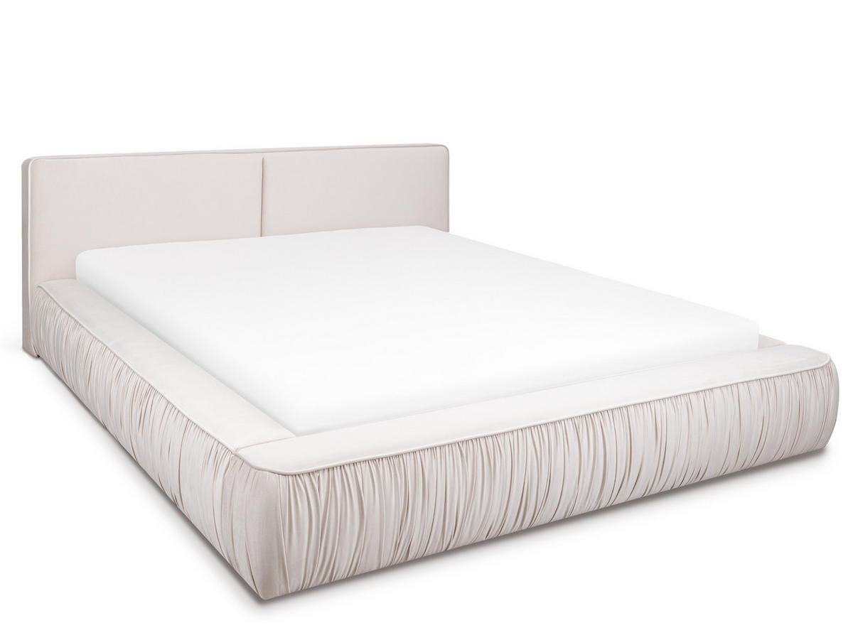 POLSTERBETT Liva Hellbeige 180/200 cm Samt mit Bettkasten - Beige, Textil/Metall (180/200cm) - wonello