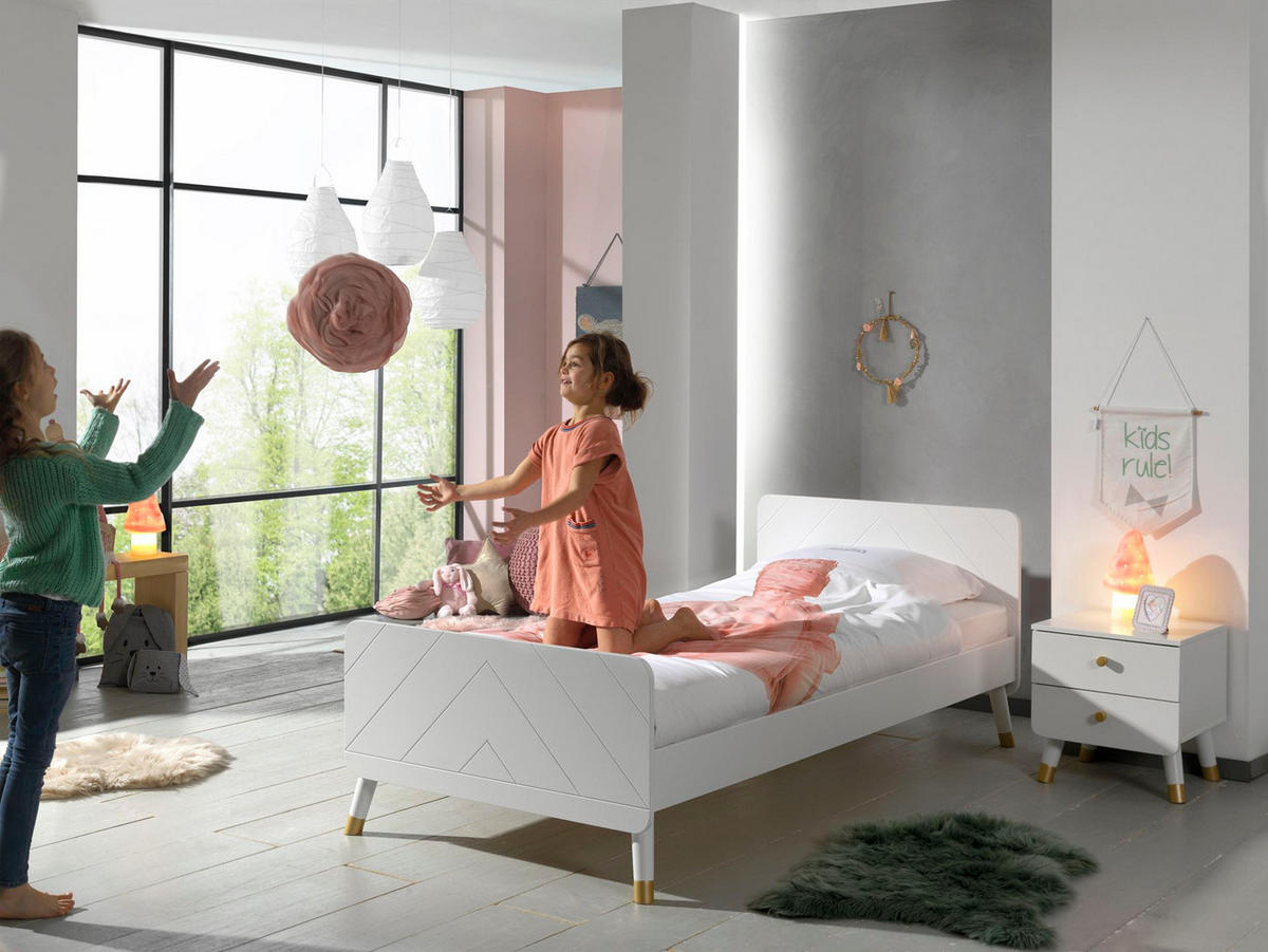 EINZELBETT Kamillah 204x74x95 aus MDF in Satin Weiß - Weiß, Holzwerkstoff (90/200cm) - 58aufmkessel