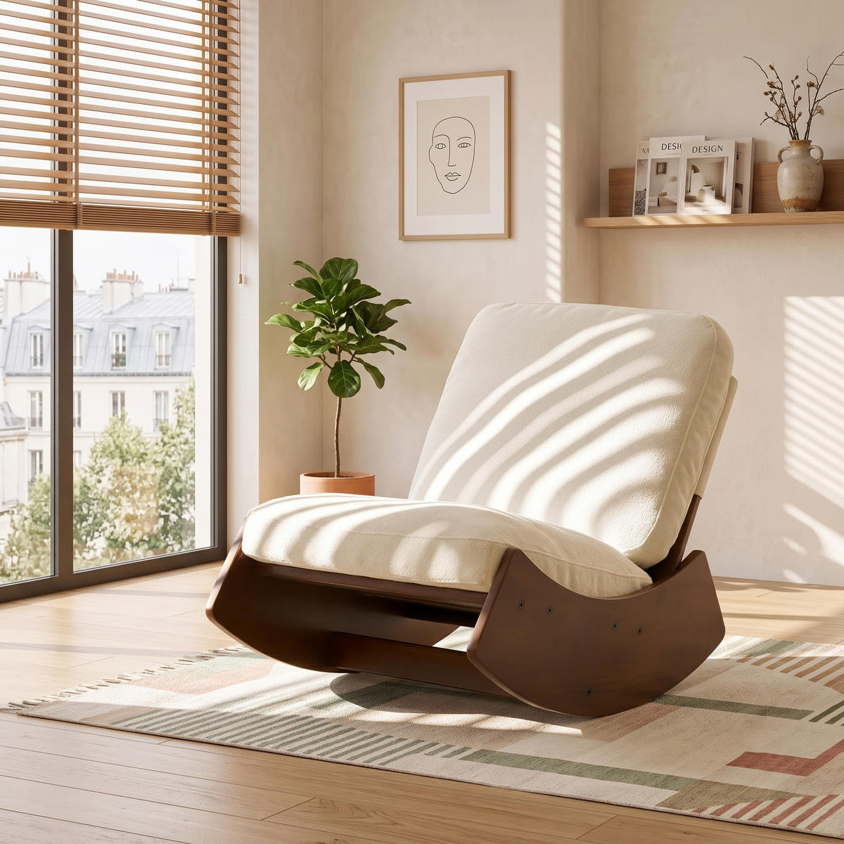 SCHAUKELSTUHL Massivholz Cord-Stoff Ergonomisch Relaxsessel - Weiß, Textil (90/71.9/61.5cm) - Urban Meuble