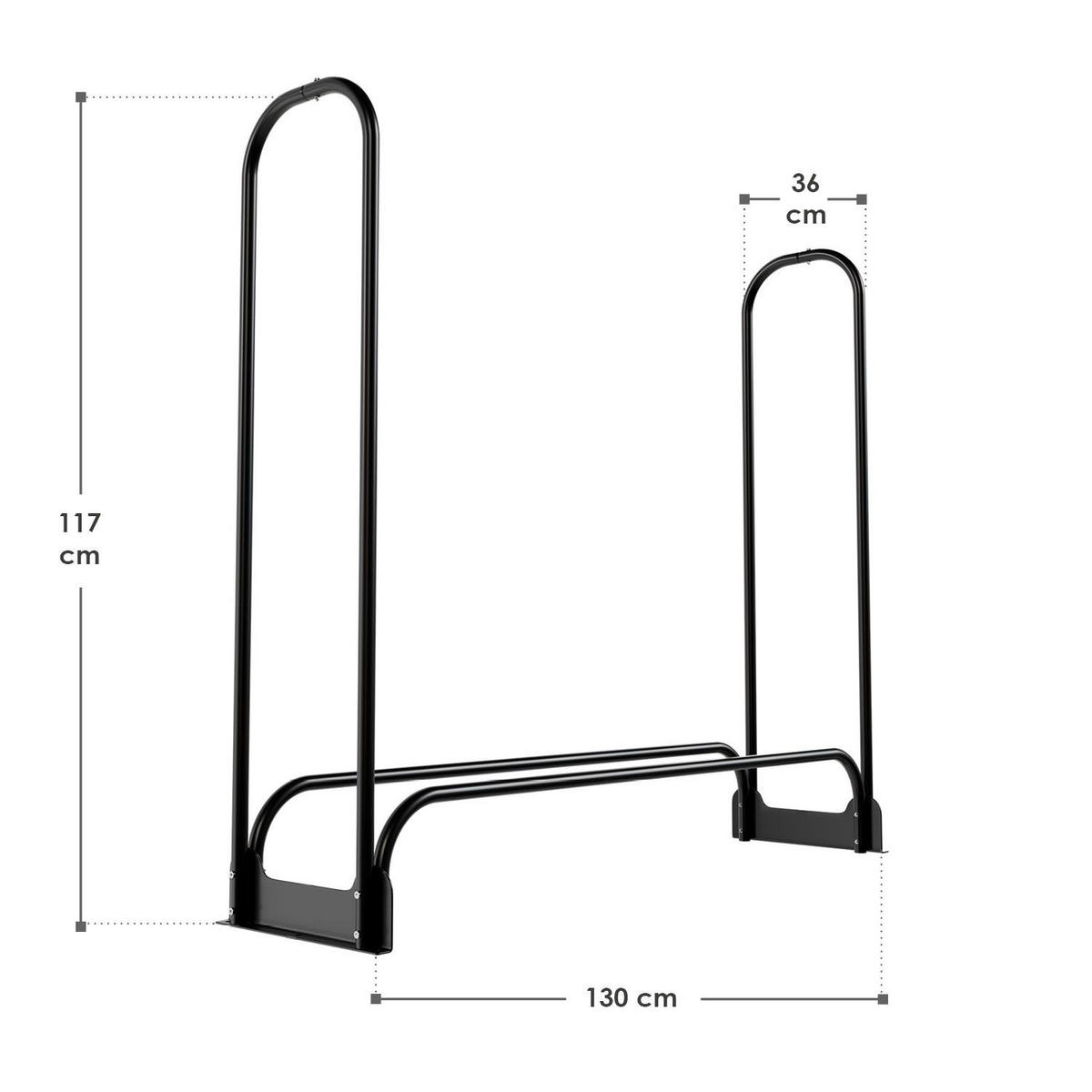 KAMINHOLZREGAL mit Abdeckung - Schwarz, Metall (130/117/36cm) - Juskys