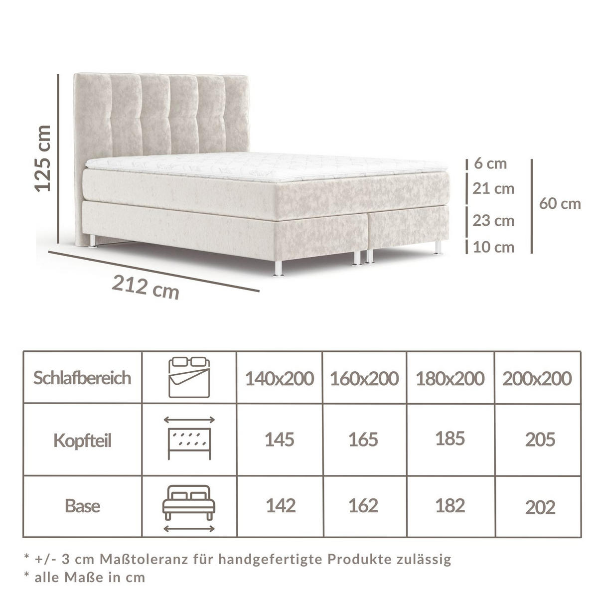 BOXSPRINGBETT Elisio Creme 160/200 cm mit Latex-Topper - Silberfarben/Creme, Holz/Holzwerkstoff (160/200cm) - Maison de Reve