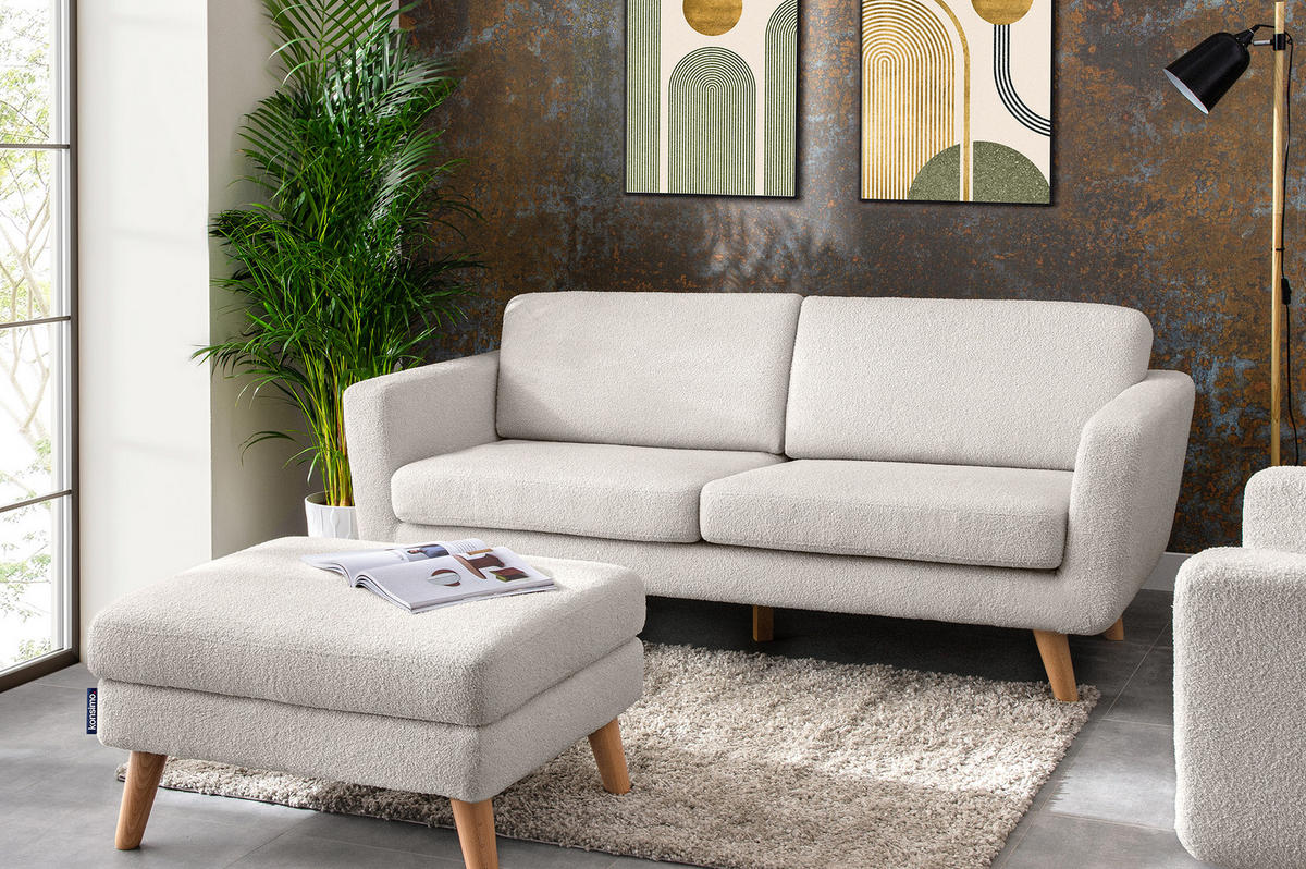 SITZHOCKER TAGIO Pouffe, weiss - Braun/Weiß, Buchenholz/Textil (65/46/80cm) - KONSIMO®