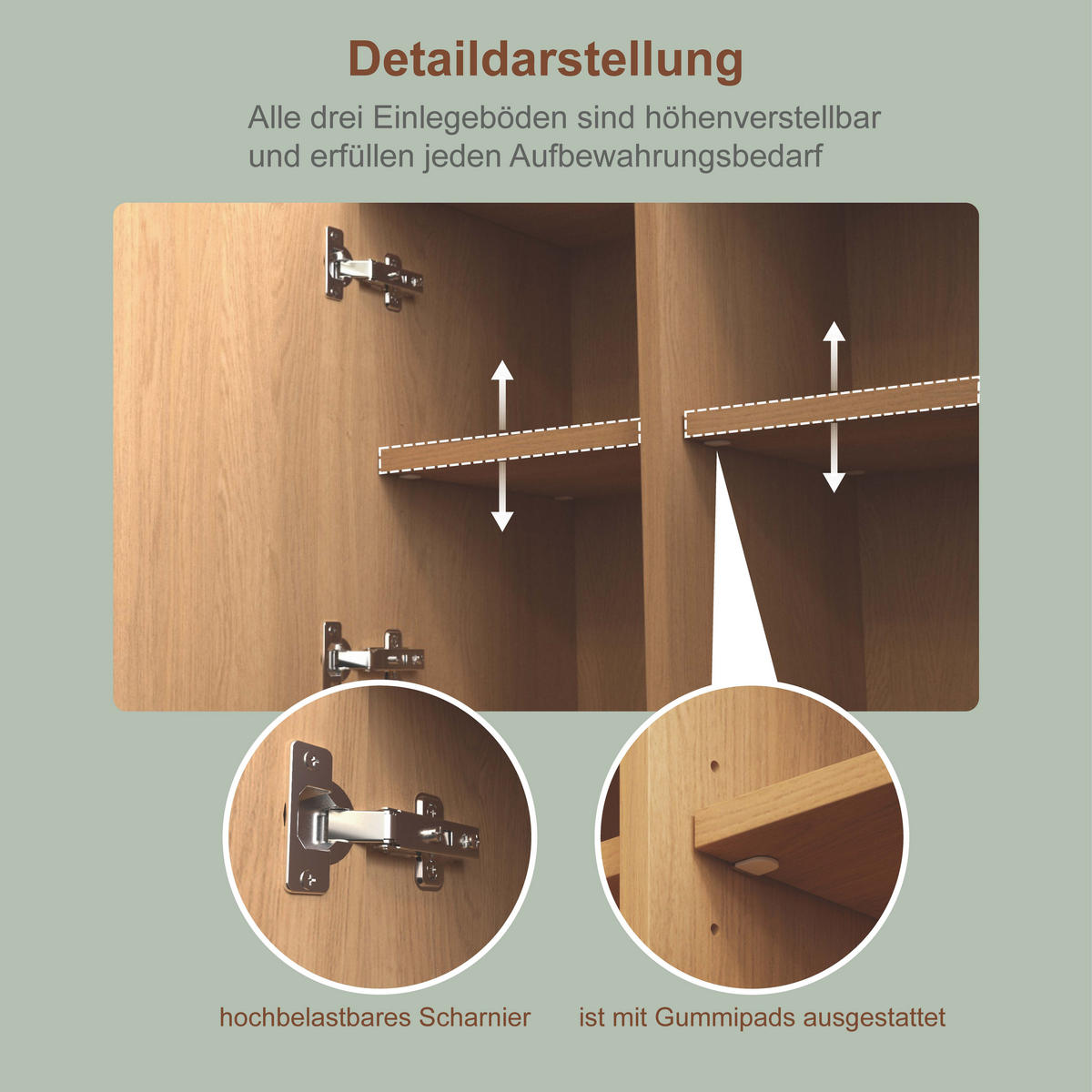 BUFFET aus MDF 35x80x181 cm Natur mit 3 Fächern, Mikrowellenablage und Stauraum - Naturfarben, Holzwerkstoff (80/181/35cm) - Modfu