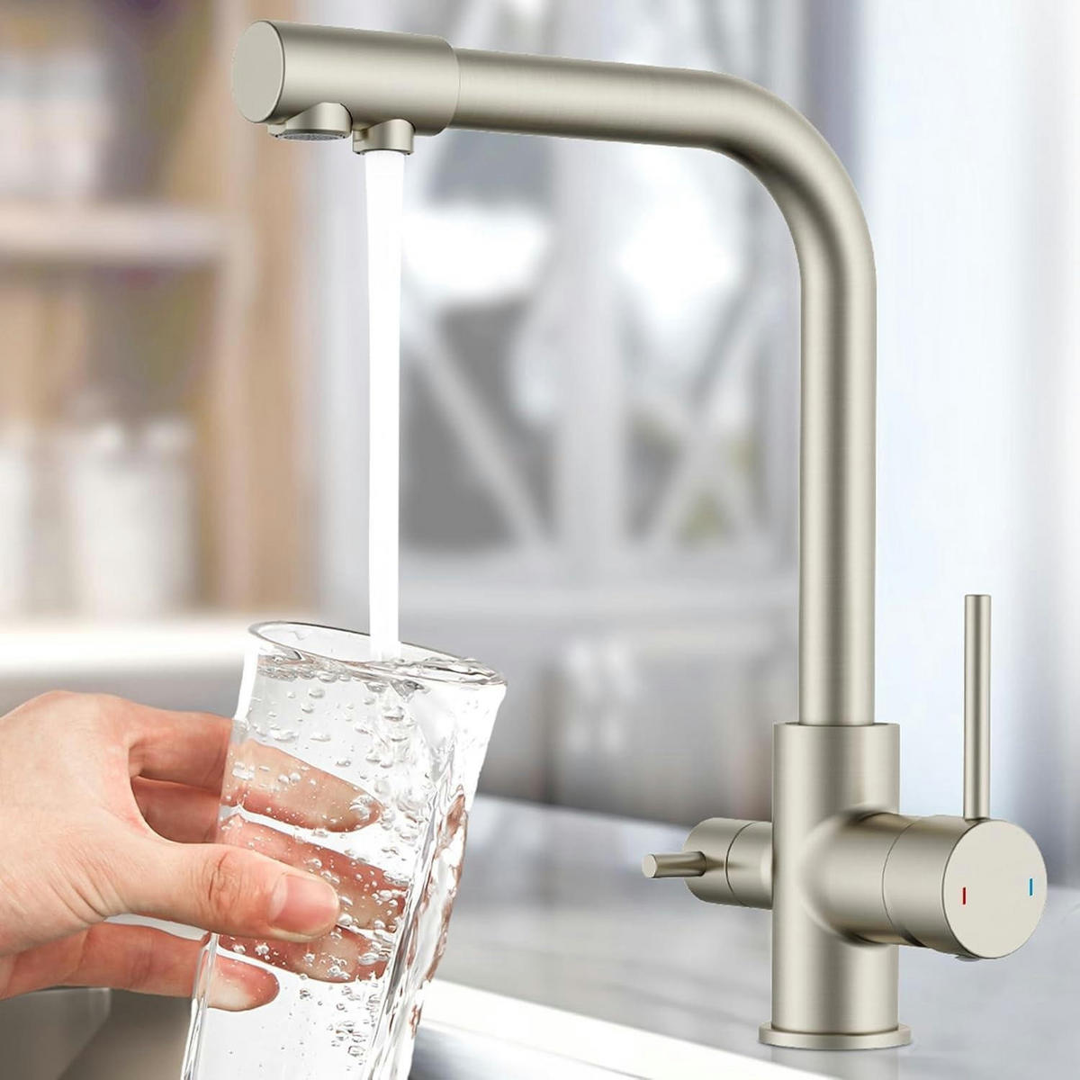 KÜCHENARMATUR 3 Wege mit Trinkwasserauslauf Edelstahl - Silberfarben, Metall (20.3/5.1/27.4cm)