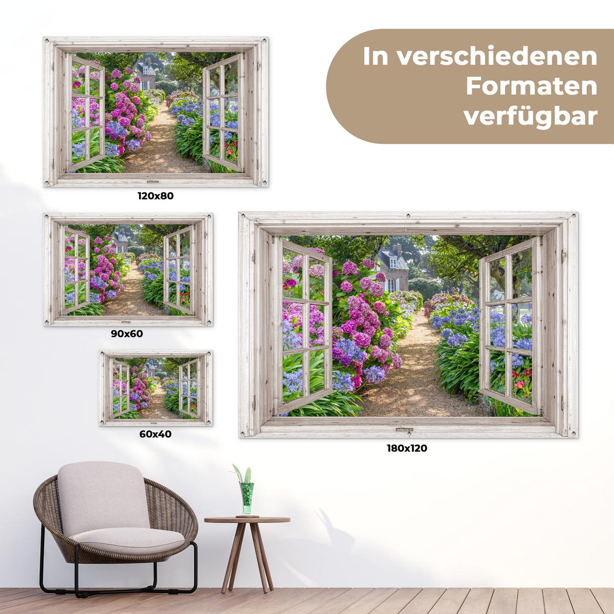 ZAHRADNÍ PLAKÁT Hortenzie - Průhledné - Květiny - Léto - Fialová - Cesta 90x60 cm - zelená barva, plast (90/60/0.2cm) - OnlyWow