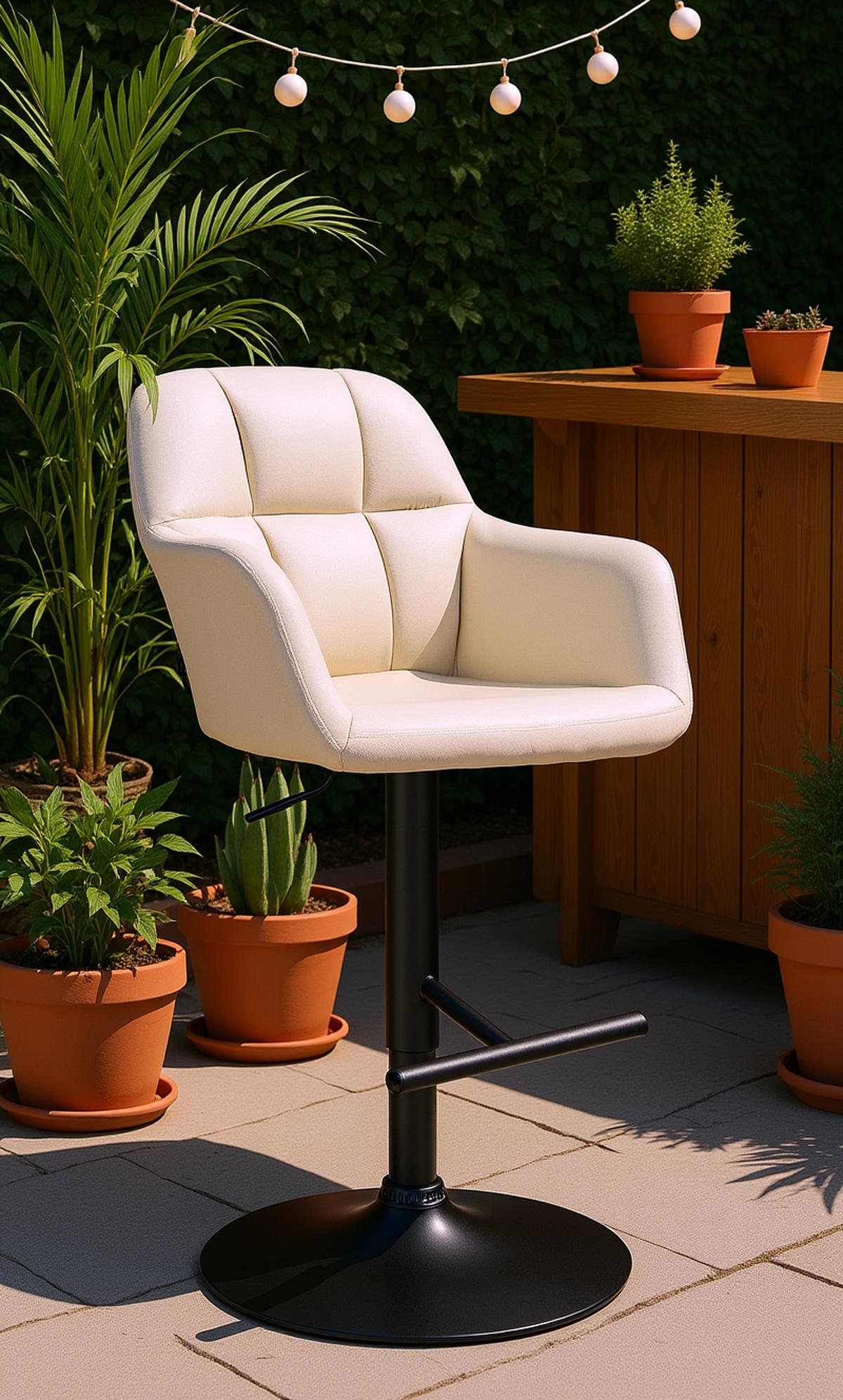 BARHOCKER Nardo Stoff schwarz creme - Schwarz/Naturfarben, Textil/Metall (57/118/59cm) - TPFLiving