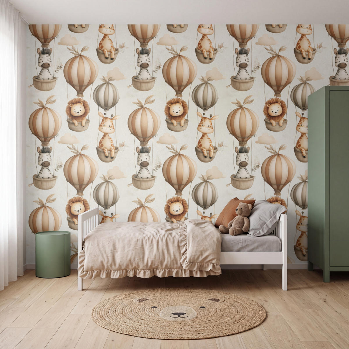 KINDERTAPETE - Safari - Heißluftballons - Taupe - 400x300 cm - Beige, Papier (400/300cm) - OnlyWow