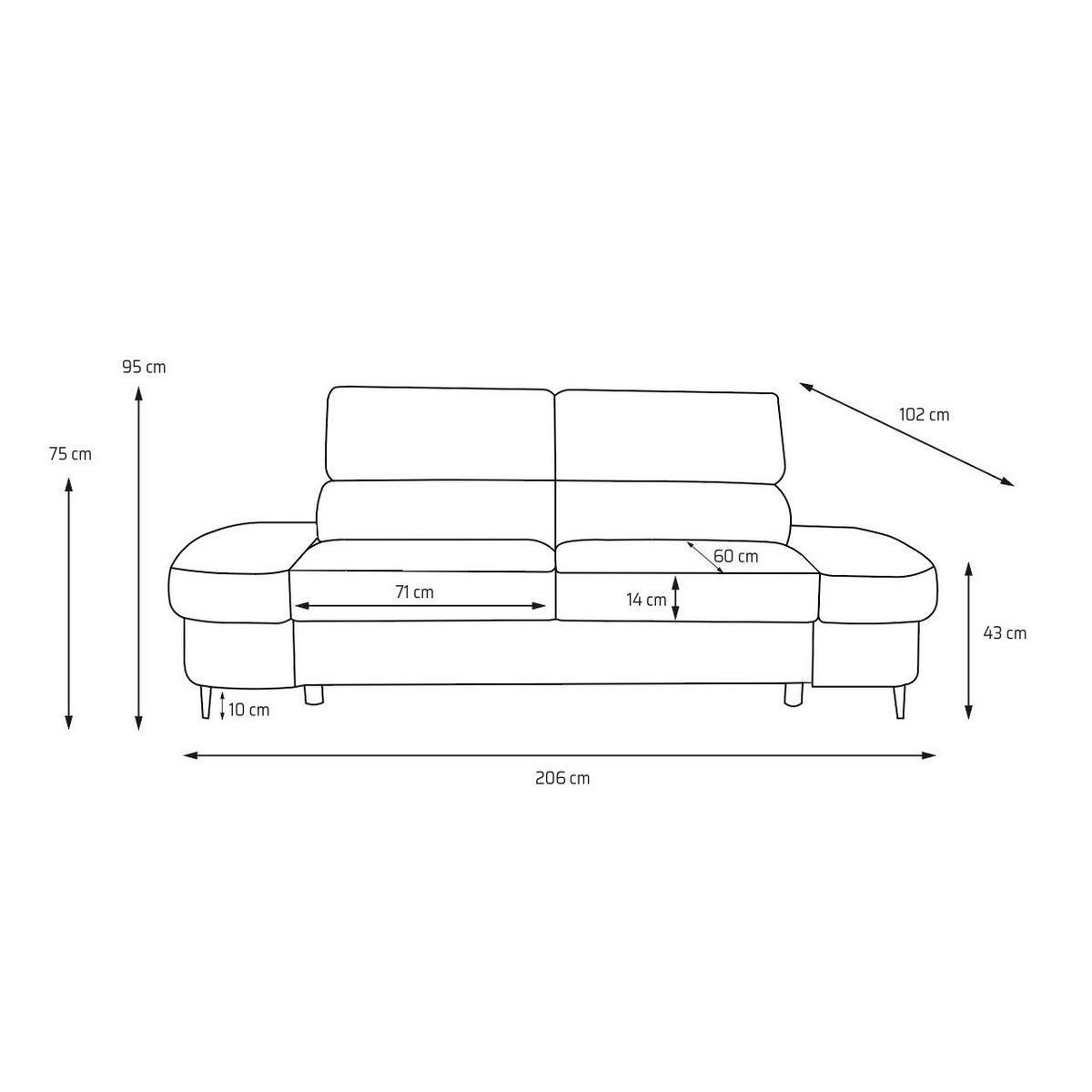 2-SITZER-SOFA PRIAM 206 cm Velours Beige - Beige/Schwarz, Holz/Textil (206/95/102cm) - Muffo