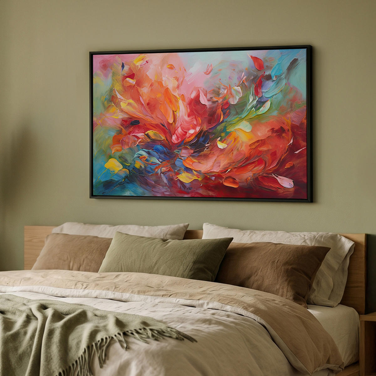 LEINWAND Bilder mit Rahmen - Ölgemälde - Kunst - Abstrakt - Farbenfroh - 90x60 - Altrosa, Textil (90/60cm) - MuchoWow