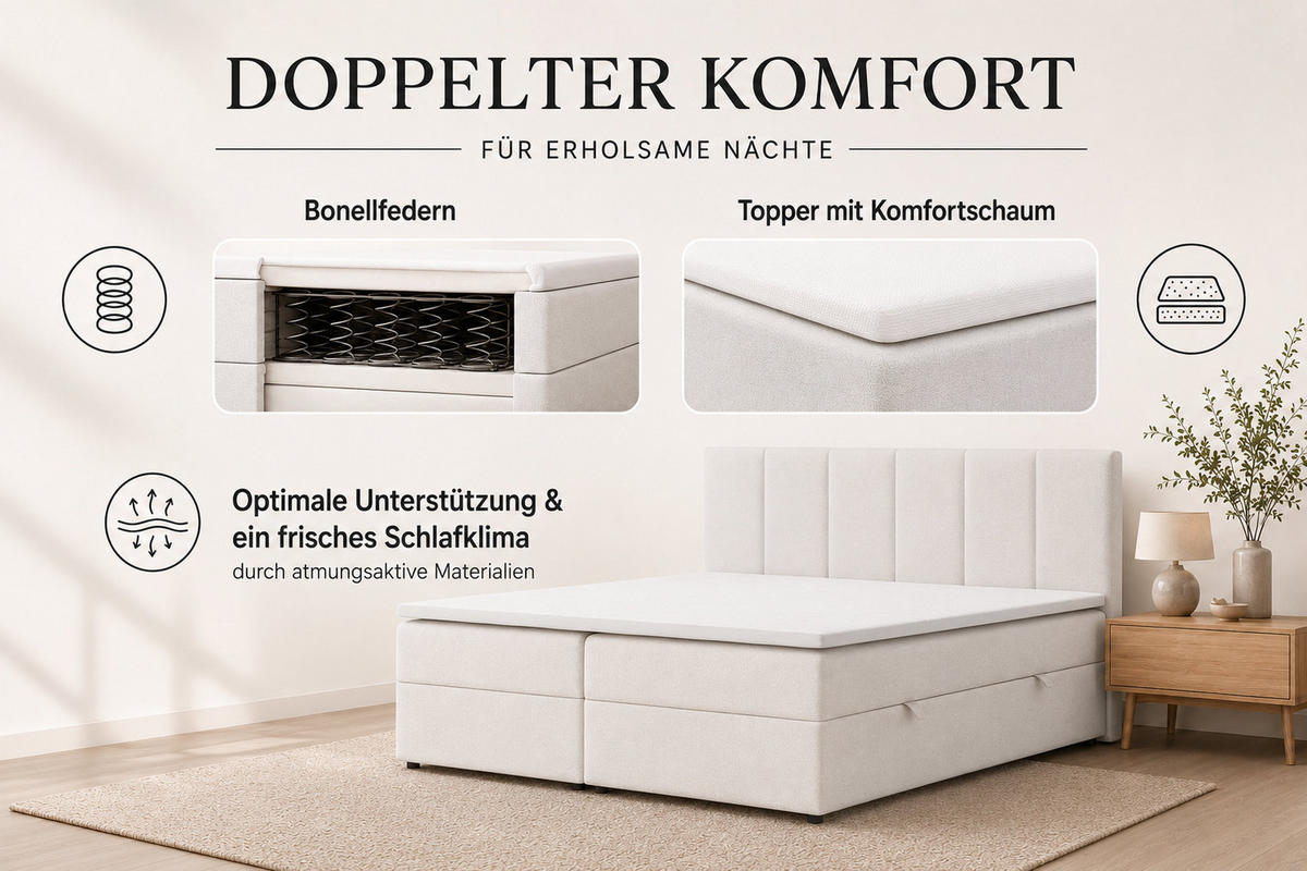 BOXBETT LISA mit Bettkästen H2/H3 Matratze 180 x 200 cm - Schwarz, Holzwerkstoff (180/200cm) - VENASI MÖBEL