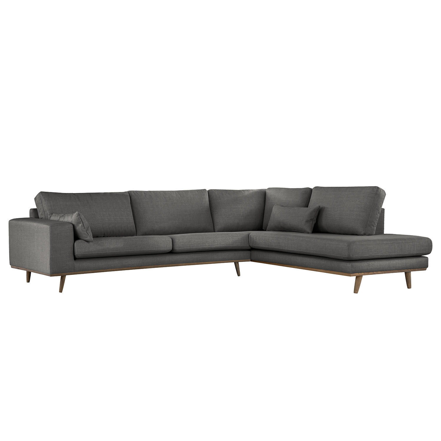ECKSOFA mit Ottomane - Eichefarben/Dunkelgrau, Eichenholz/Textil (287/219cm) - home24