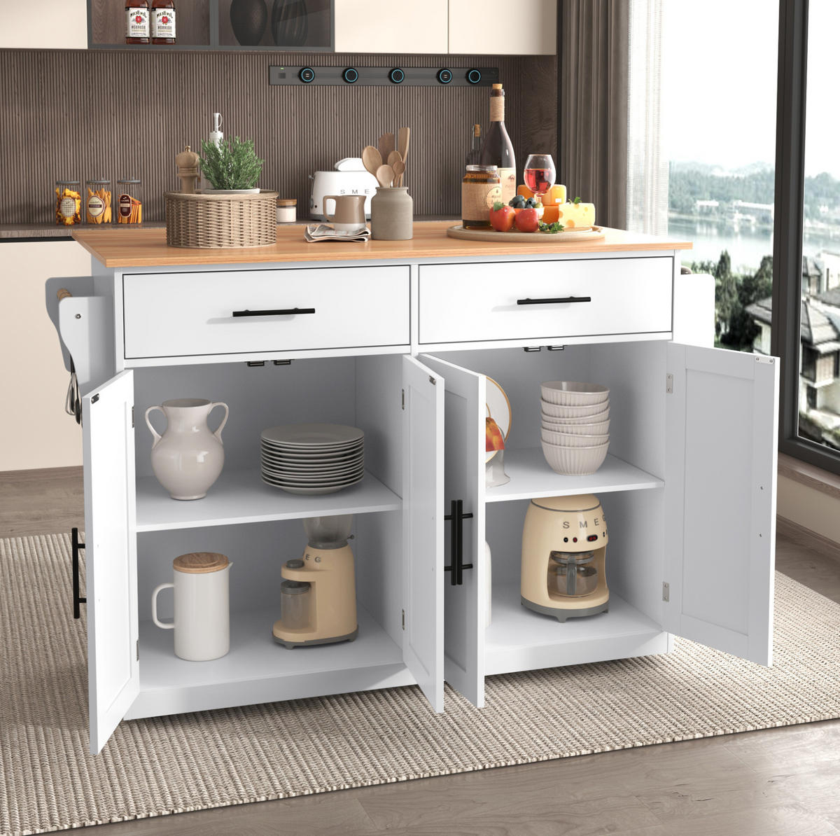 SERVIERWAGEN mit Klapptischplatte 120 x 46/70 x 91,5 cm White - Weiß, Holz (71/91.5/120cm) - Beauniv