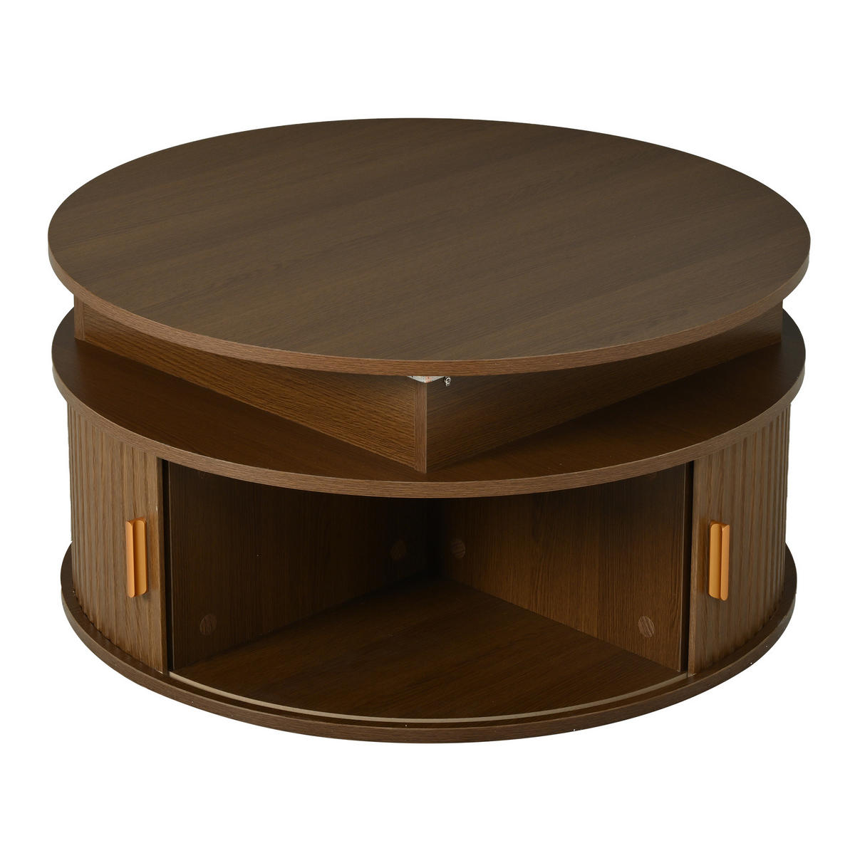 COUCHTISCH 75/75/52 cm aus MDF, höhenverstellbar mit LED-Beleuchtung, Rollladentüren und Stauraum, Walnussfarben - Nussbaumfarben, Holzwerkstoff (75/75/52cm) - Redom