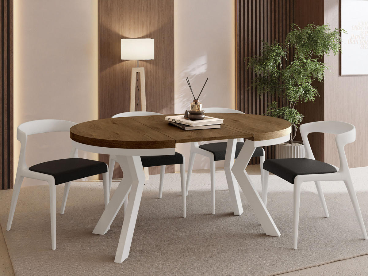 ESSTISCH Savio Weiß Neo rund ausziehbar verlängerbar, Eiche Braun Rustikal 80-130/80/77 cm - Alteiche/Weiß, Holz/Holzwerkstoff (80/80/77cm) - WFL GROUP