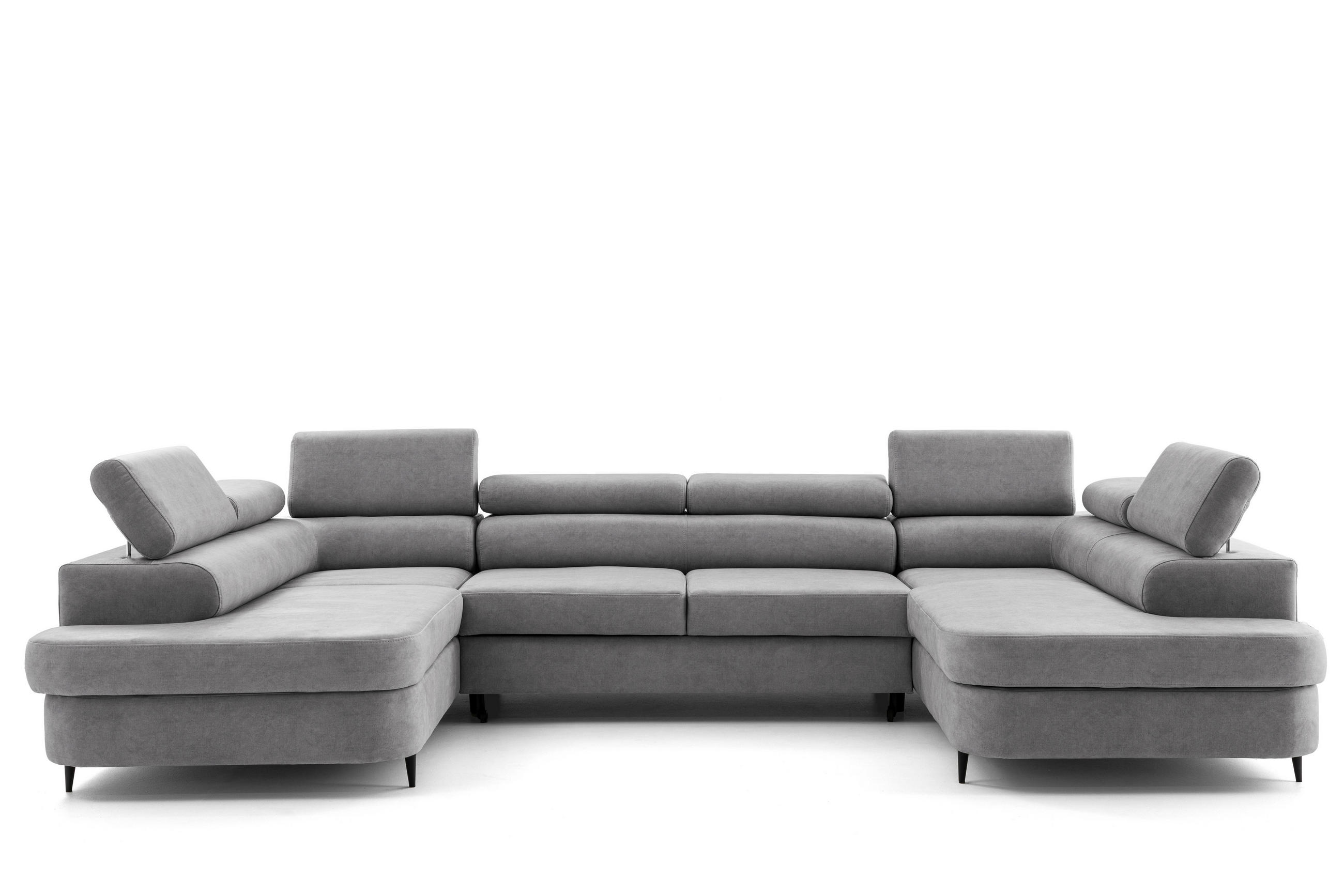 ECKSOFA U-Form PRIAM U2 mit Schlaffunktion 126x270 Velours Hellgrau - Chromfarben/Hellgrau, Holz/Textil (350/91/203cm) - Muffo