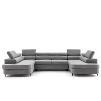 ECKSOFA U-Form PRIAM U2 mit Schlaffunktion 126x270 Velours Hellgrau - Chromfarben/Hellgrau, Holz/Textil (350/91/203cm) - Muffo