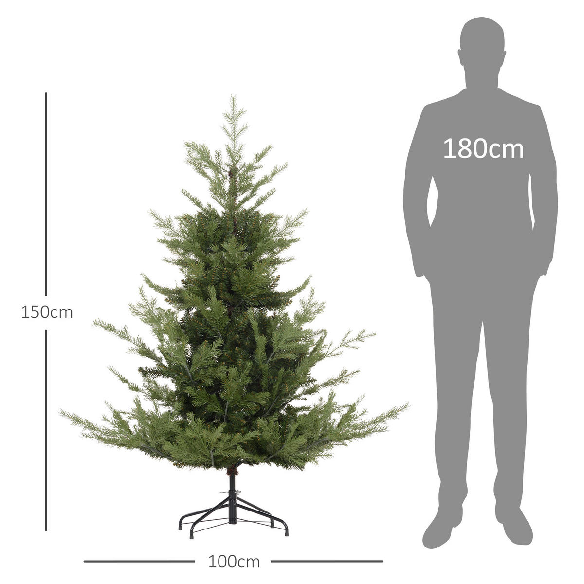150 cm Weihnachtsbaum Künstlich Christbaum Dichte Zweige für Weihnachtsfest - Grün, Kunststoff/Metall (150cm) - HOMCOM