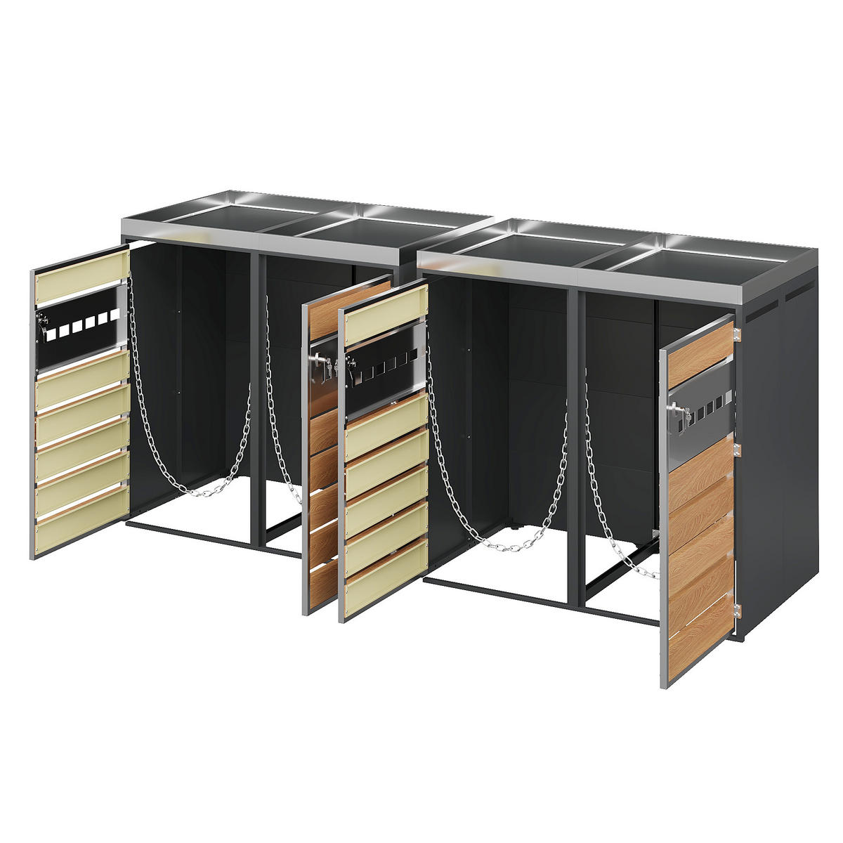 MÜLLTONNENBOX Vier Türen Holzmaserung/Grau - Braun, Metall (132/108/80cm) - ComfortXL