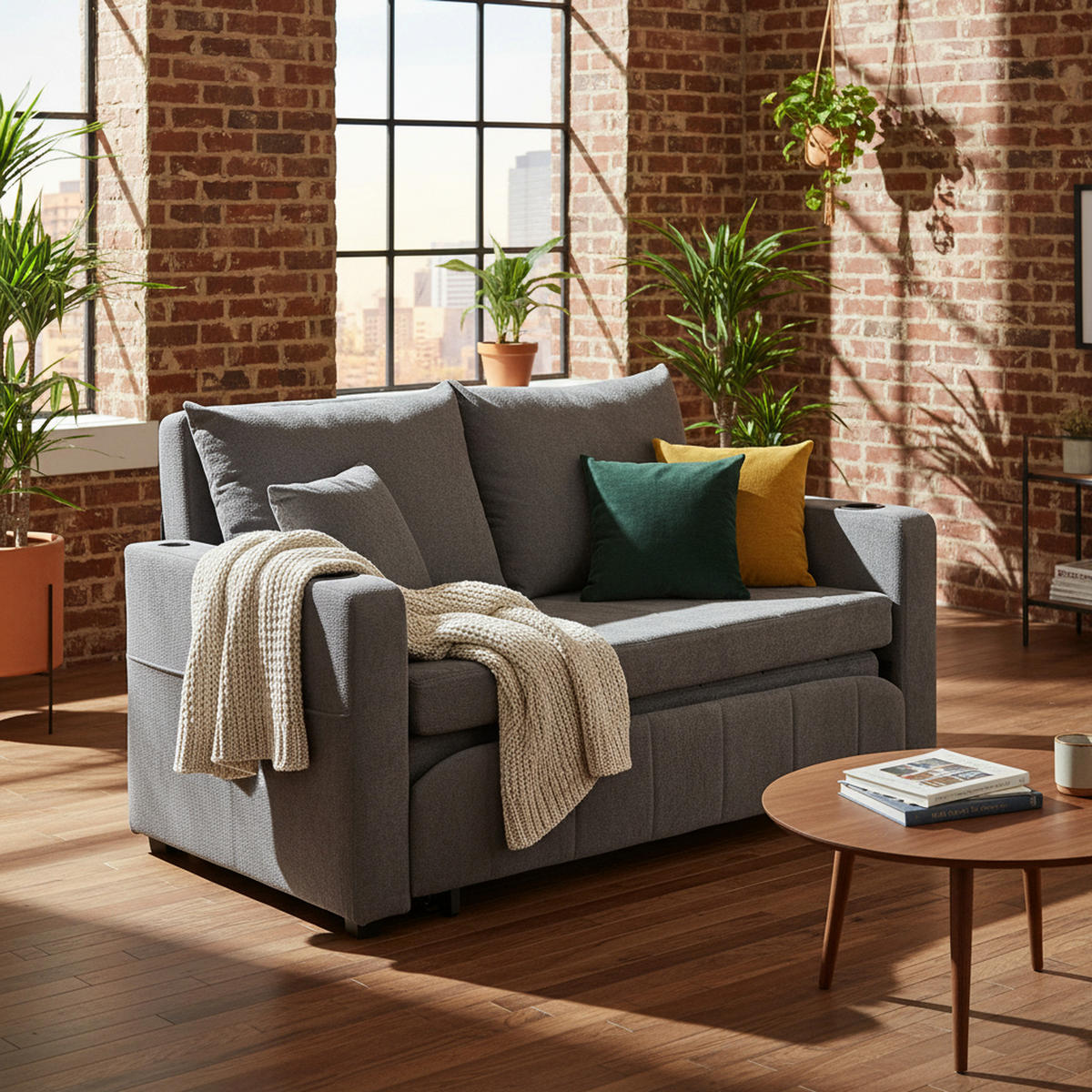 SCHLAFSOFA aus chenille mit bettfunktion, usb-anschluss & becherhaltern - Grau, Textil (139/83/73cm) - Urban Meuble