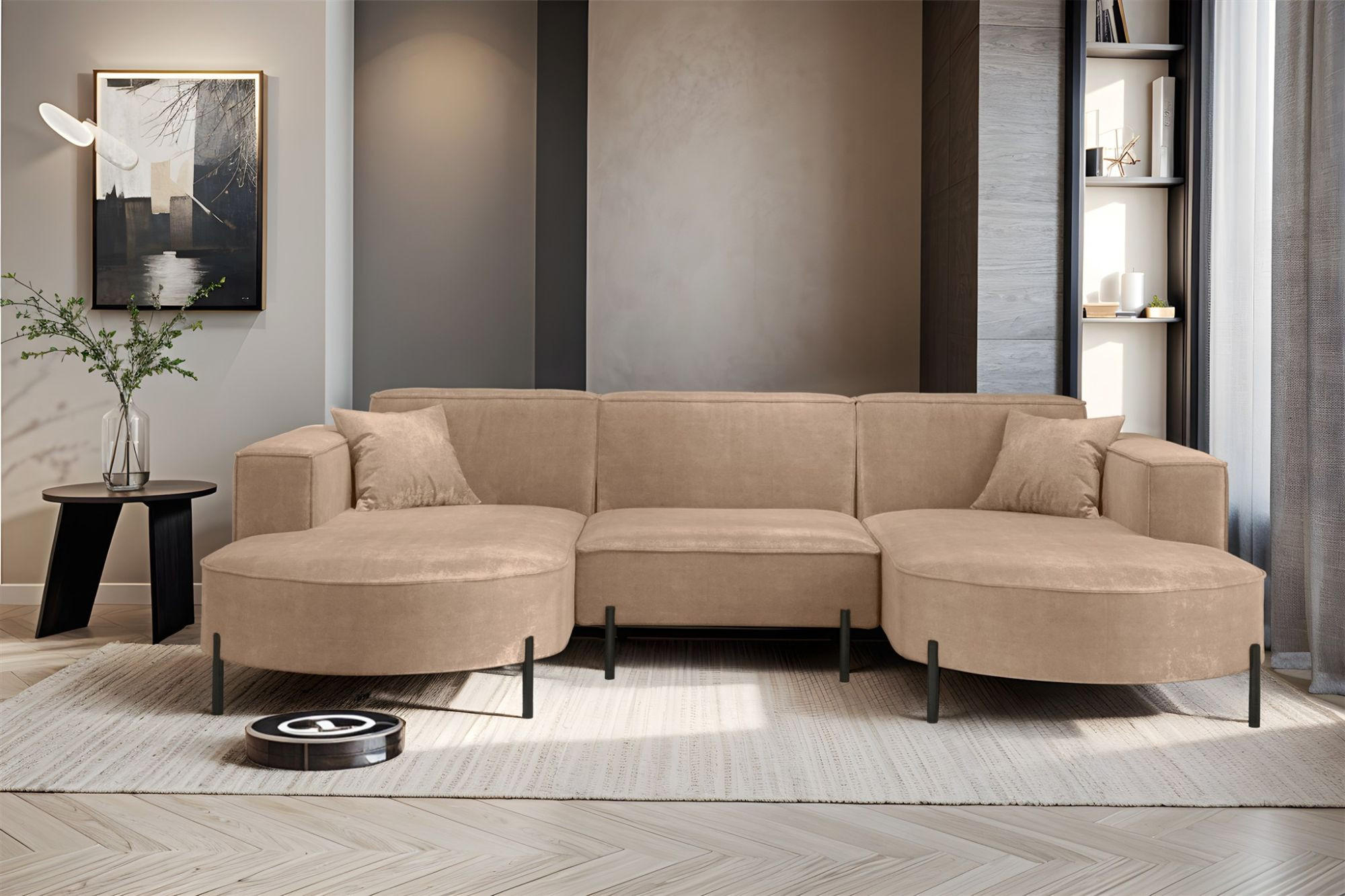 WOHNLANDSCHAFT Valencia - Beige, Holzwerkstoff/Textil (299/80/165cm) - Fun Möbel
