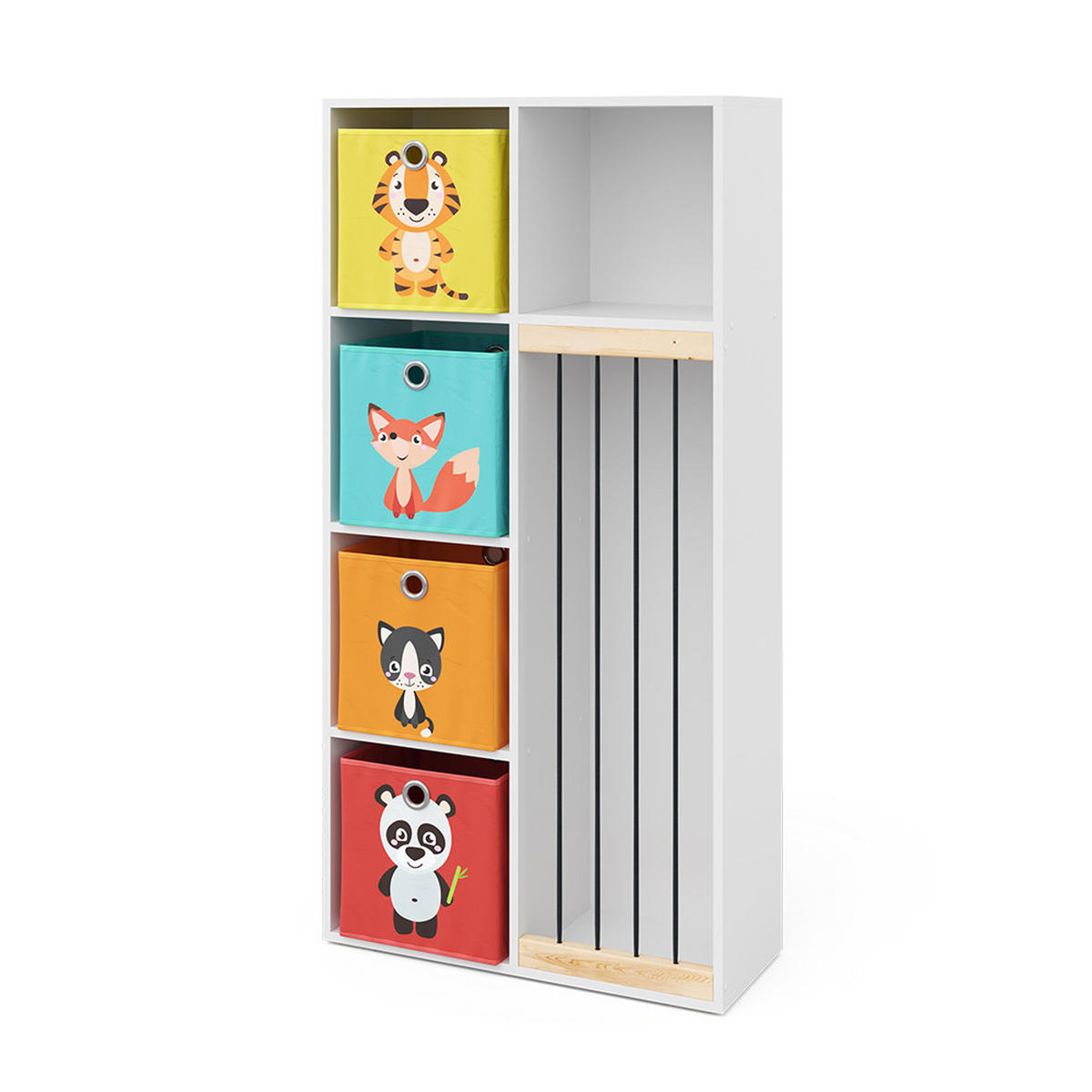 KINDERREGAL Marvin Weiß 72 x 143 cm mit 4 Faltboxen opt.1 - Weiß, Holzwerkstoff (72/143/29.1cm) - Vicco