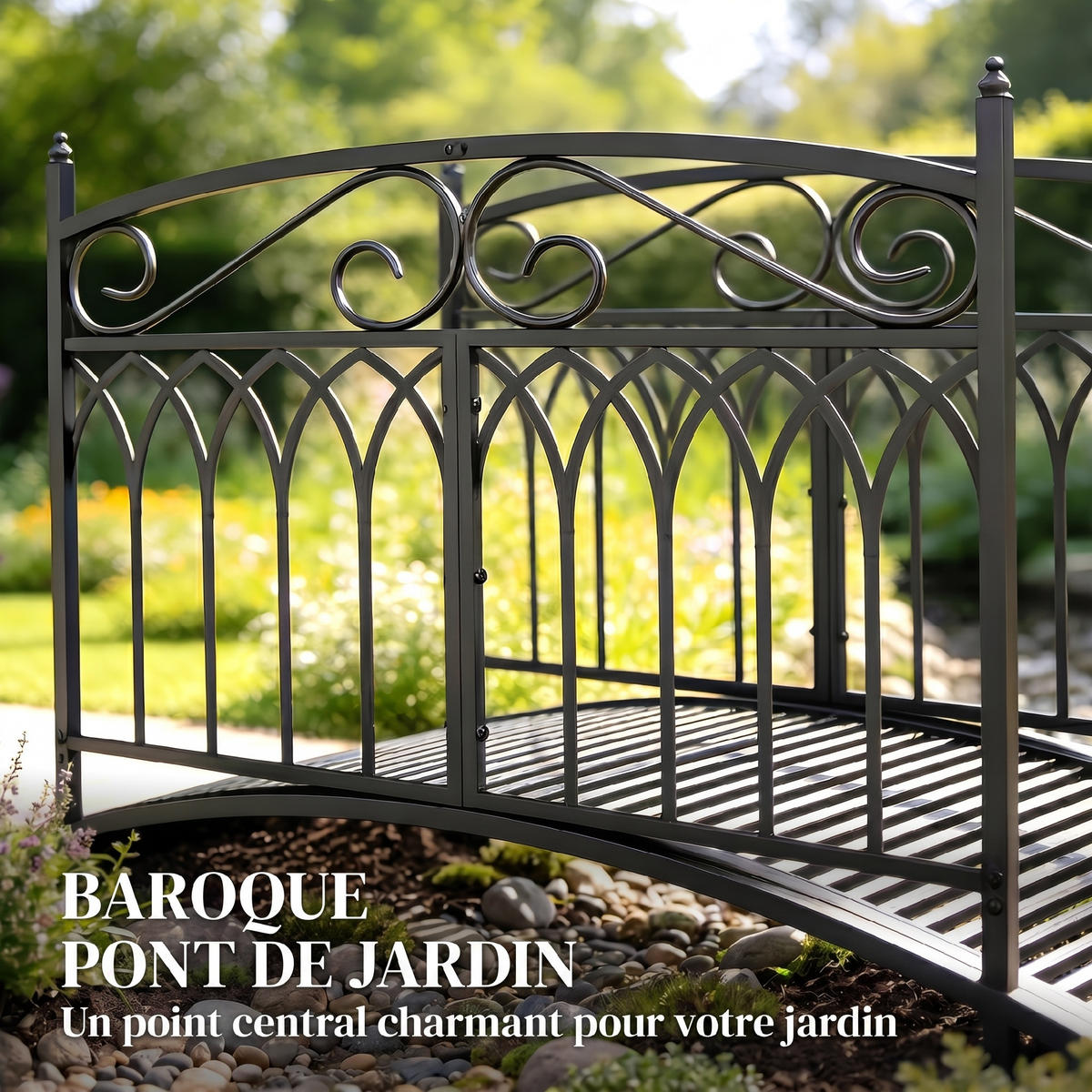 GARTENBRÜCKE,METALL barock 91cm bis 100kg,schwarz - Schwarz, Metall (135.5/74/91cm) - Vallsero