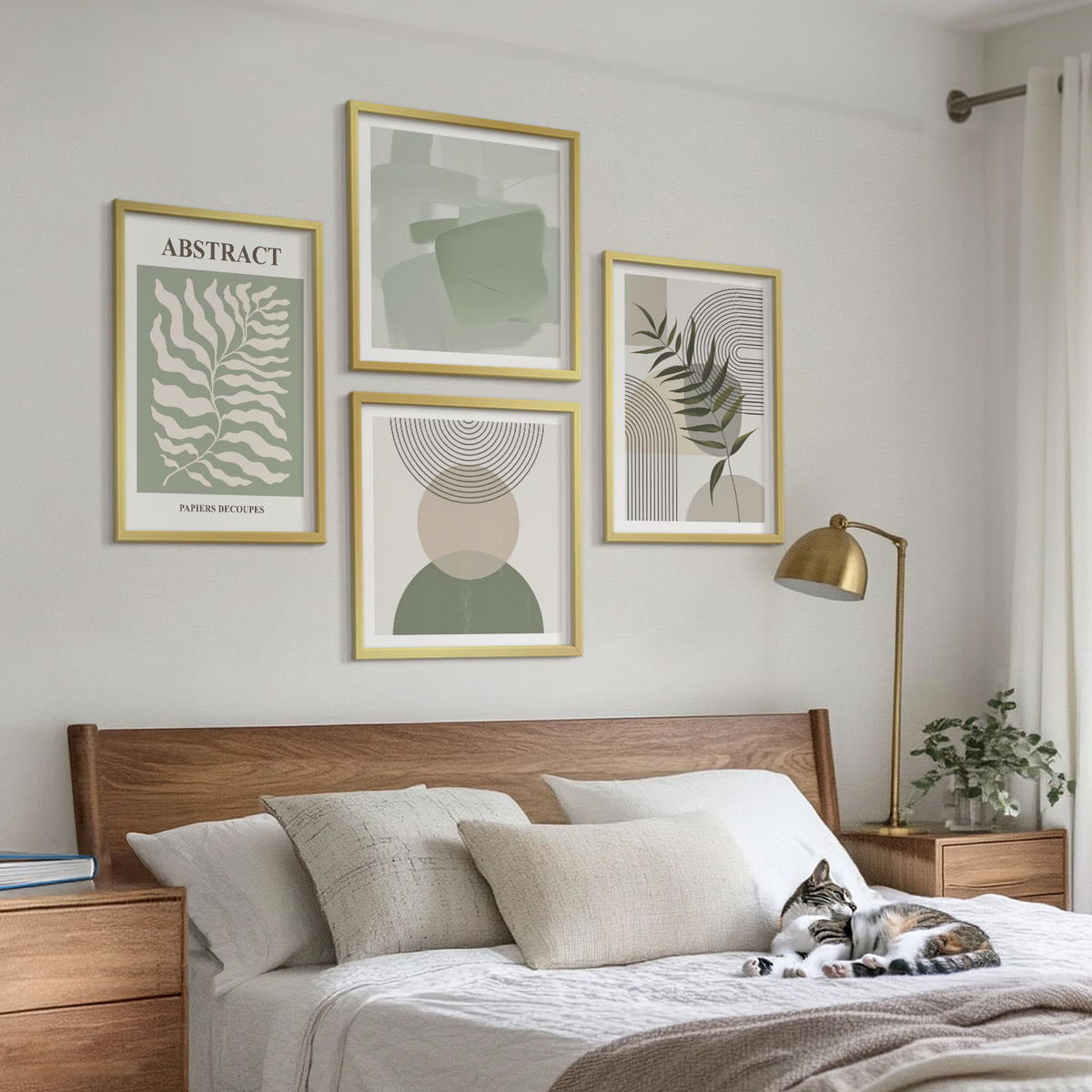 BILDER SET 4er Set - 50x50 cm & 40x60 cm Goldrahmen - Botanische Boho-Abstraktionen - Goldfarben, Kunststoff (50/50cm) - TULUP