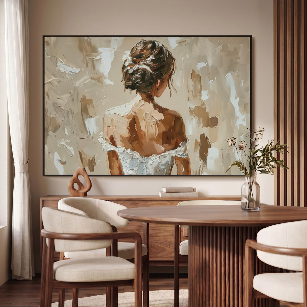 LEINWAND Bilder mit Rahmen - Frau - Farbe - Abstrakt - Beige - Modern - 150x100 - Sandfarben, Textil (150/100cm) - MuchoWow