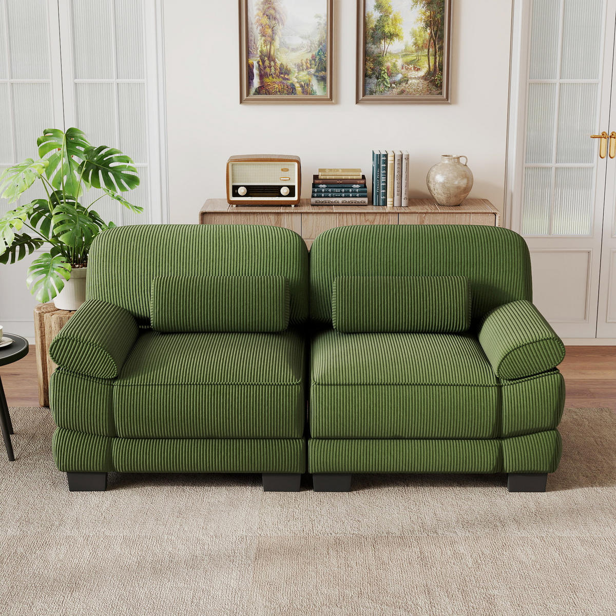 2-SITZER-SOFA modular mit Lendenkissen, DE-42659, Grün - Grün, Holz (194/94/88.5cm) - ComfortXL