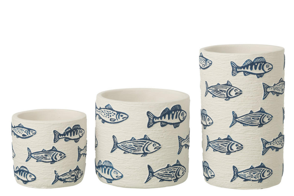 BLUMENTOPF FISCH RUND - Blau, Stein (12.5/20cm) - J-Line