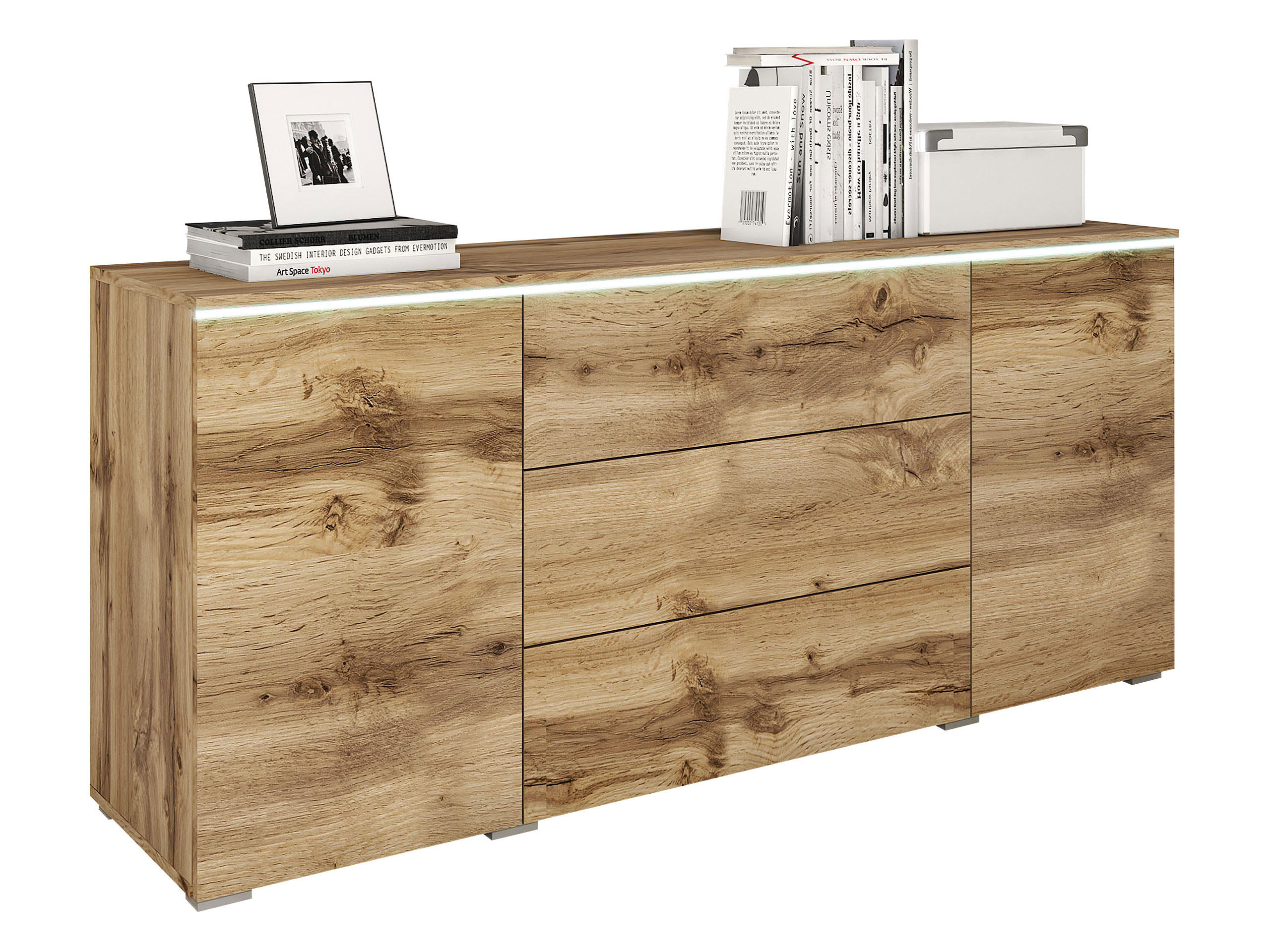 SIDEBOARD Vera 150 mit weißer LED Beleuchtung - Eiche Wotan, Holzwerkstoff (150/66/40cm) - MIRJAN24