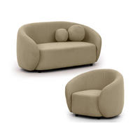 SITZGARNITUR 2+1 Roundi Beige Bouclé - Beige/Schwarz, Holz/Kunststoff (150/76/80cm) - S-Style Möbel