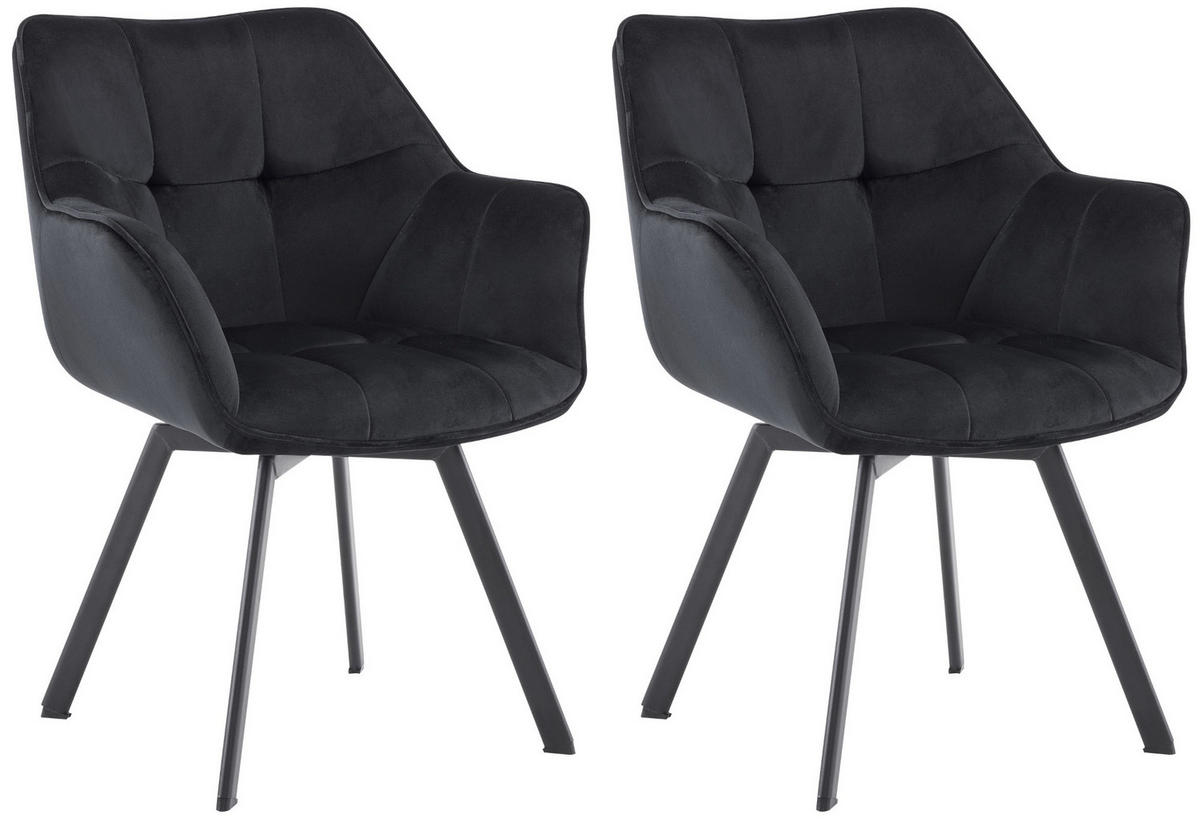 ESSZIMMERSTUHL 2er Set Samt Schwarz - Schwarz, Textil/Metall (60/81/59cm) - CLP