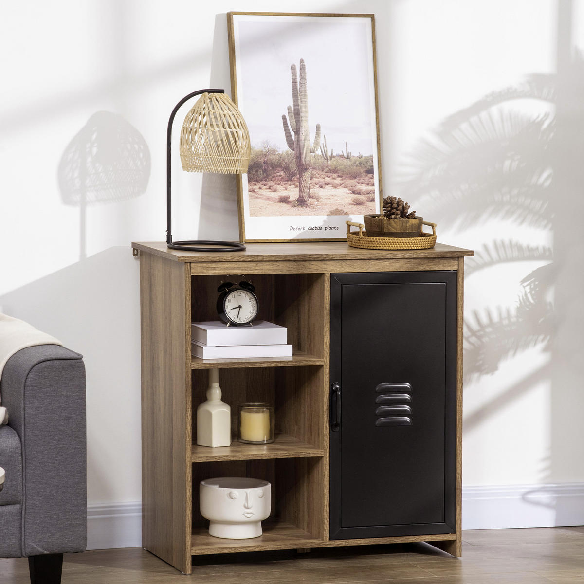 SIDEBOARD Holzfarben und Schwarz 80/35/82 cm - Schwarz, Holz (80/82/35cm) - PANGIVO
