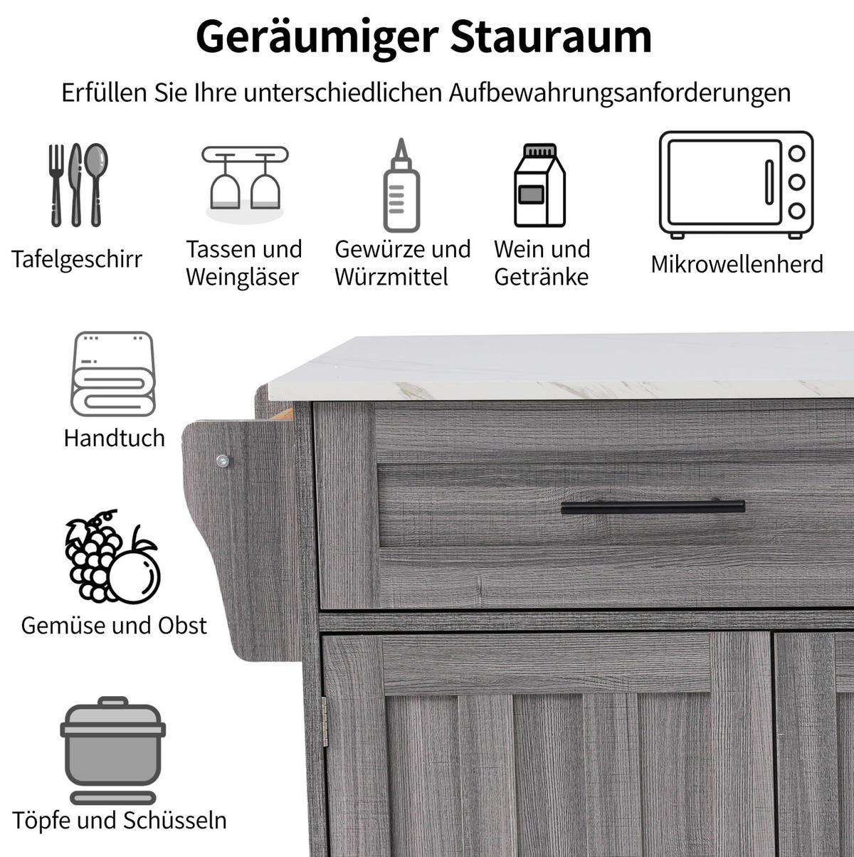 KÜCHENINSEL 129/71/91,5 cm Grau/Weiß aus MDF mit klappbarer Tischplatte - Grau, Holzwerkstoff (46/91.5/129cm) - OKMYHOME