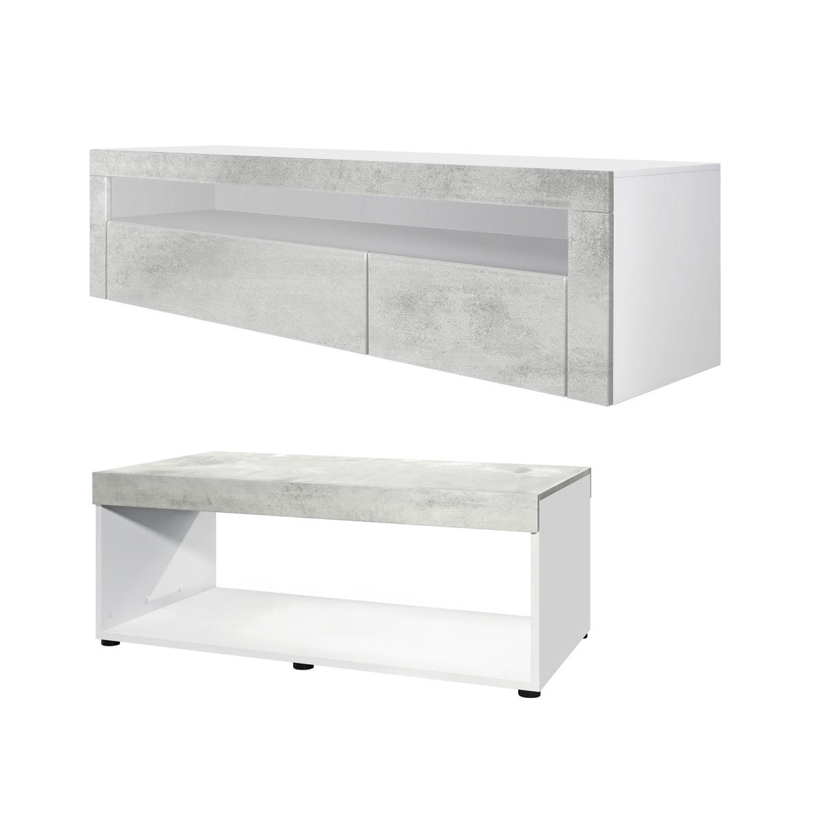 WOHNZIMMERSET Berlin Beton Oxid Optik - Hellgrau, Holzwerkstoff (155/46/40cm) - Vladon
