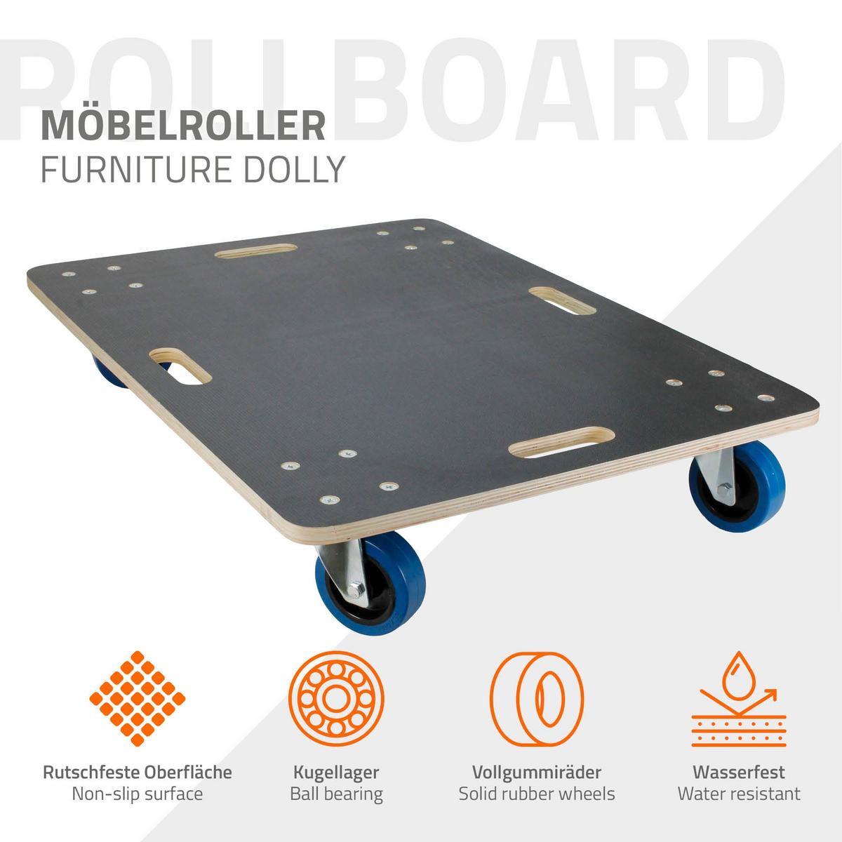 TRANSPORTROLLER 2er Set mit 4 Rollen 60x80 cm Traglast 800kg Siebdruck Holzplatte Black - Anthrazit, Holzwerkstoff (60/80/14.5cm) - ECD-Germany