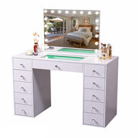 SCHMINKTISCH mit 11 Schubladen 130/55/81 CM und LED Beleuchtung Schminkspiegel 80 x 58 CM - Weiß, Holzwerkstoff/Metall (130/81/55cm) - VANITII