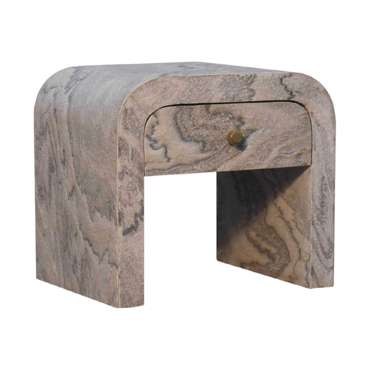 NACHTTISCH aus Massivholz, 1 Schublade, Weiß - Messingfarben/Weiß, Holz/Metall (45/40/35cm) - Artisan Furniture