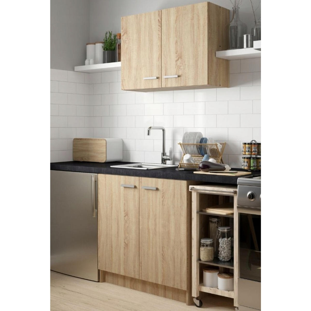 SPÜLUNTERSCHRANK 60cm mit Spüle + Armatur + Siphon Sonoma-Eiche - Sonoma Eiche, Holzwerkstoff (60/82/50cm) - Stamar