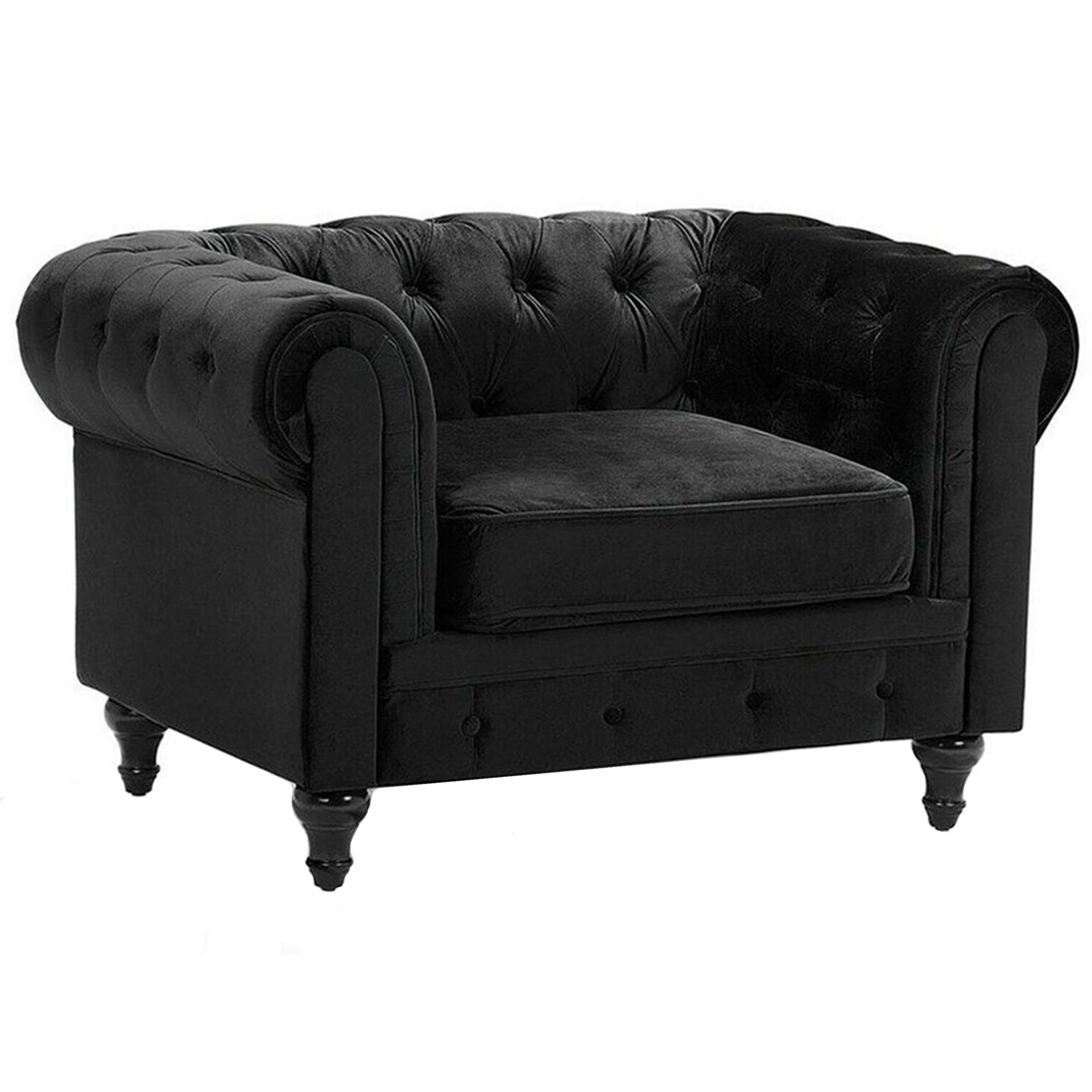 SESSEL Samtstoff schwarz Chesterfield - Dunkelbraun/Schwarz, Textil (110/70/75cm) - Beliani