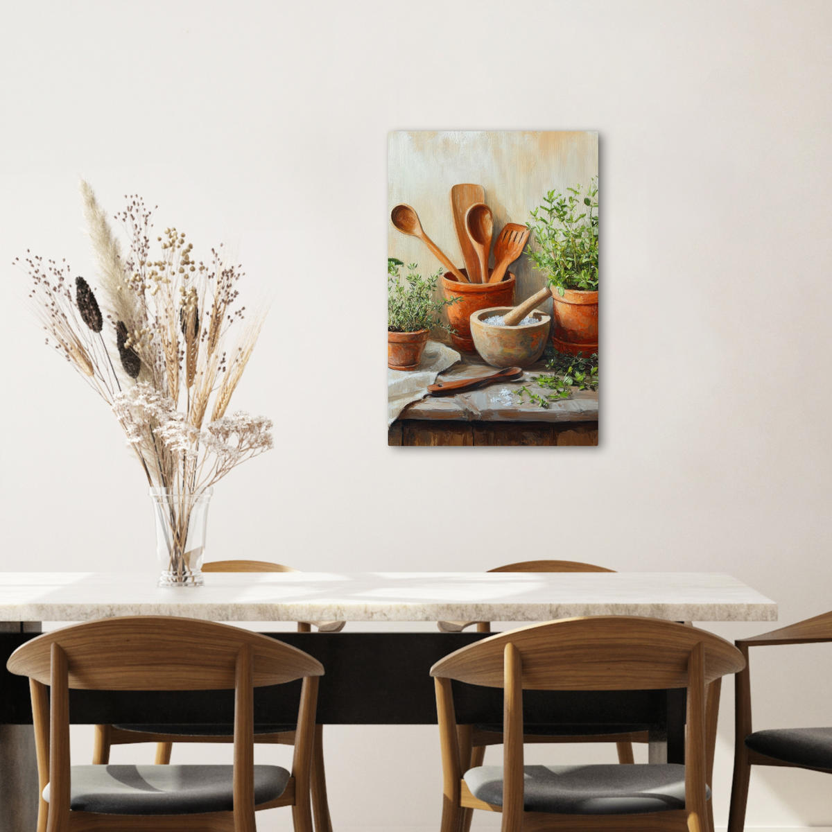 LEINWANDBILD Töpfe - Kräuter - Holz 40x60 cm - Terracotta, Textil (40/60cm) - MuchoWow