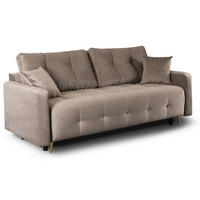 SOFA SEUL Ausklappbar Schlaffunktion Zweisitzer Beige - Braun, Holz/Textil (214/98/102cm) - makarowski meble