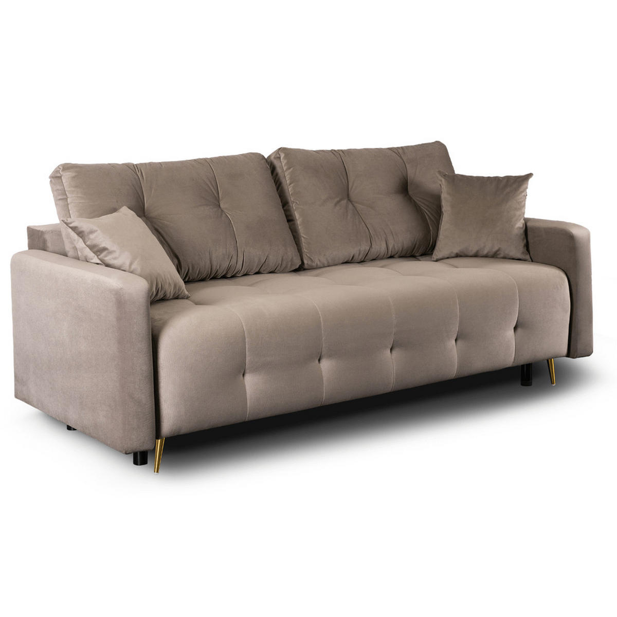 SOFA SEUL Ausklappbar Schlaffunktion Zweisitzer Beige - Braun, Holz/Textil (214/98/102cm) - makarowski meble