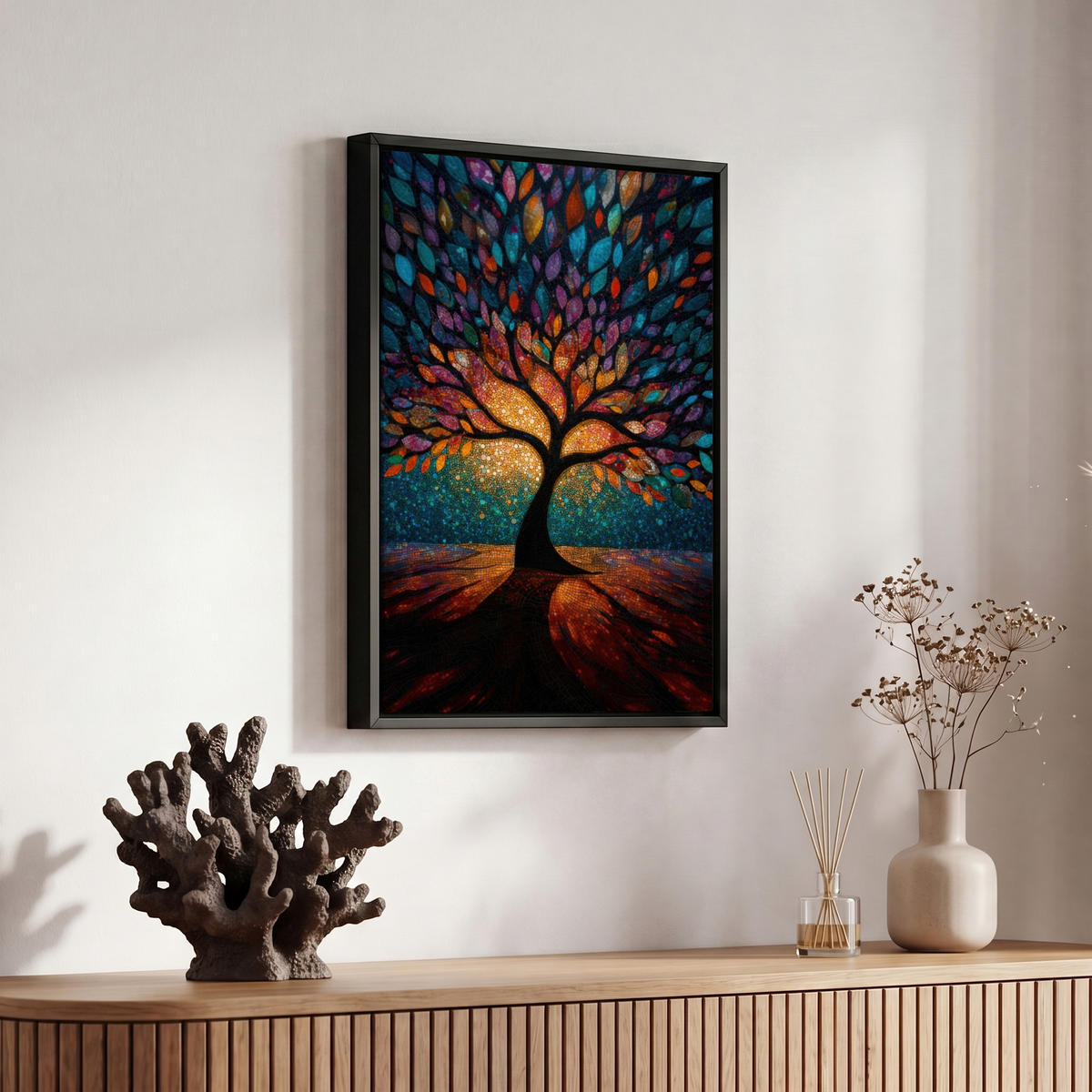 LEINWAND Bilder mit Rahmen - Mosaik - Bunt - Baum - Äste - 20x30 - Multicolor, Textil (20/30cm) - MuchoWow