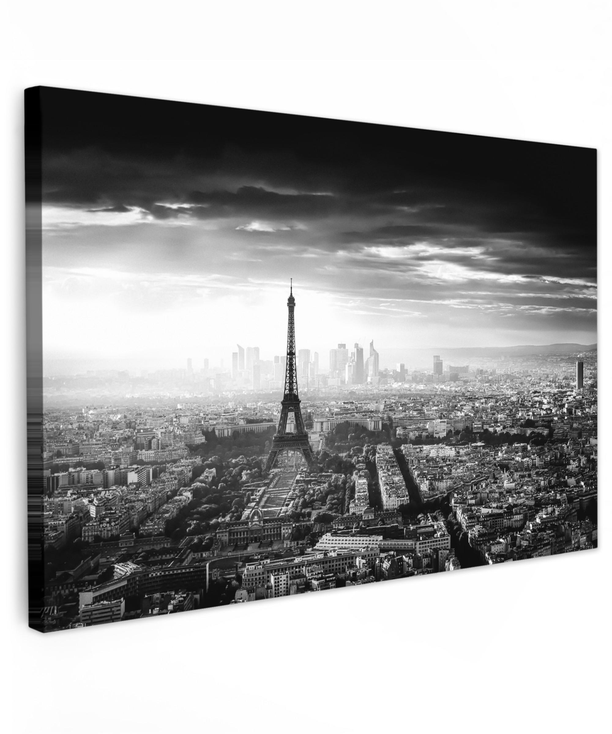 LEINWANDBILD Paris - Skyline - Eiffelturm - Stadt - Wolken Wohnzimmer Groß 120x80 cm - Dunkelgrau, Textil (120/80cm) - MuchoWow
